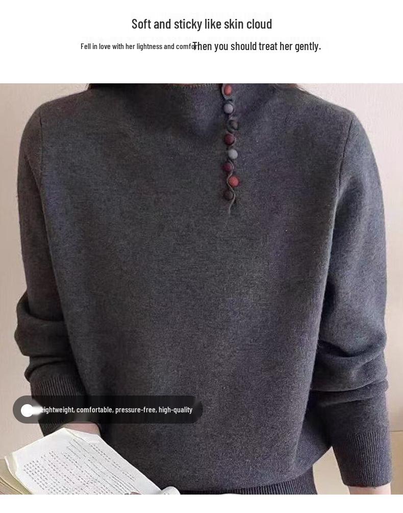 Plus Size Women's Sweater: Half High Neck, Ideal for Spring, Autumn, Winter – Versatile Knitted Layer for Belly Coverage