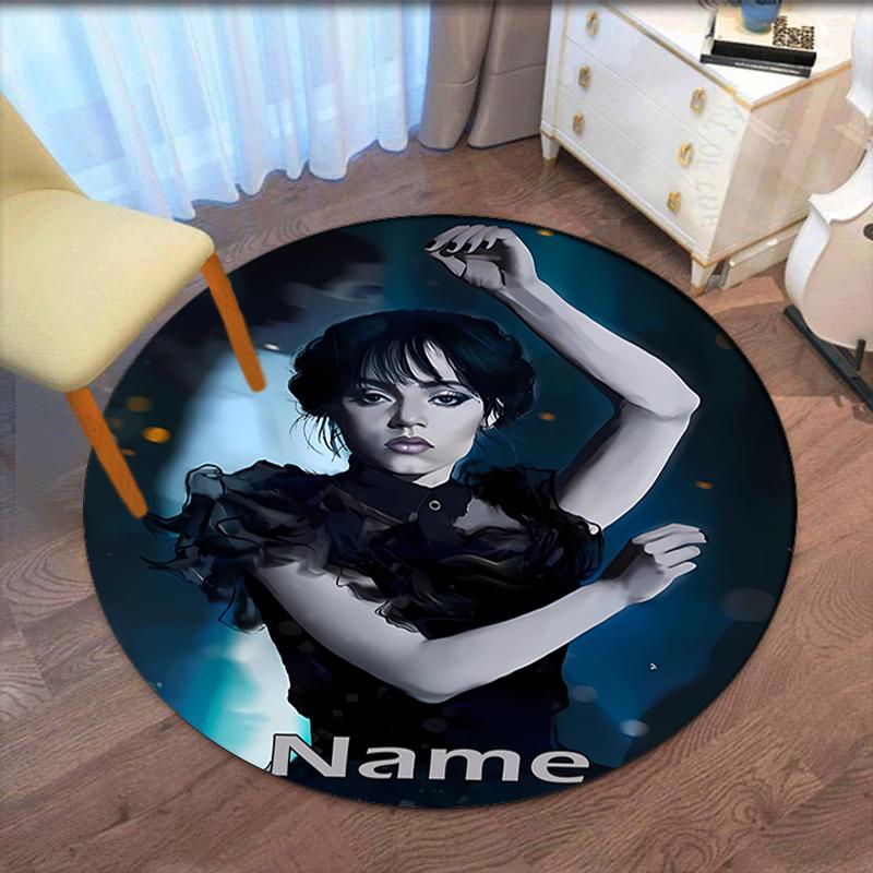 Custom Name Wednesday Printed Round Rug Carpet Chair Rug Area Rug Entryway Doormats,for Office Chair Living Room Bedroom Kitchen Room.