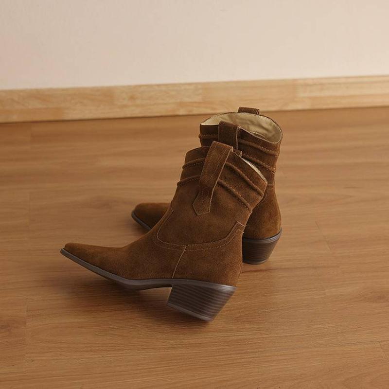 

Autumn and winter women s leather boots versatile medium heel leather sole large size women s boots new Martin boots cow flip short boots women 40