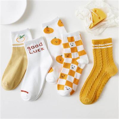 5Pairs Frauen Baumwolle Socken Nette Druck Prinzessin Zweidimensionale Mode Socken Gestreiften Plaid Damen Frühling Sommer Socken