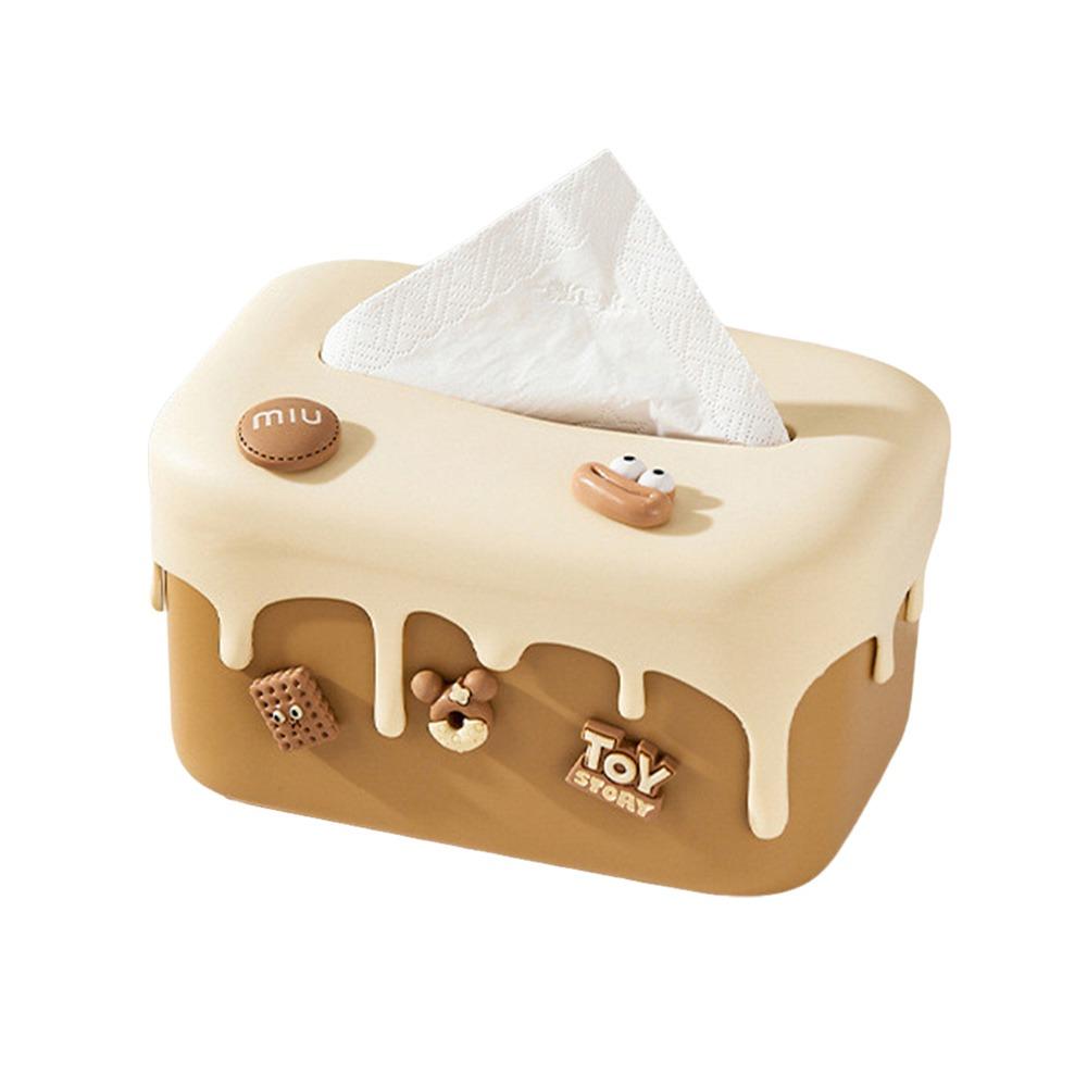 Cute Cream Tissue Box Spring Lifting with Accessories Paper box DIY Large Capacity Tissue Storage Box Living Room Bathroom