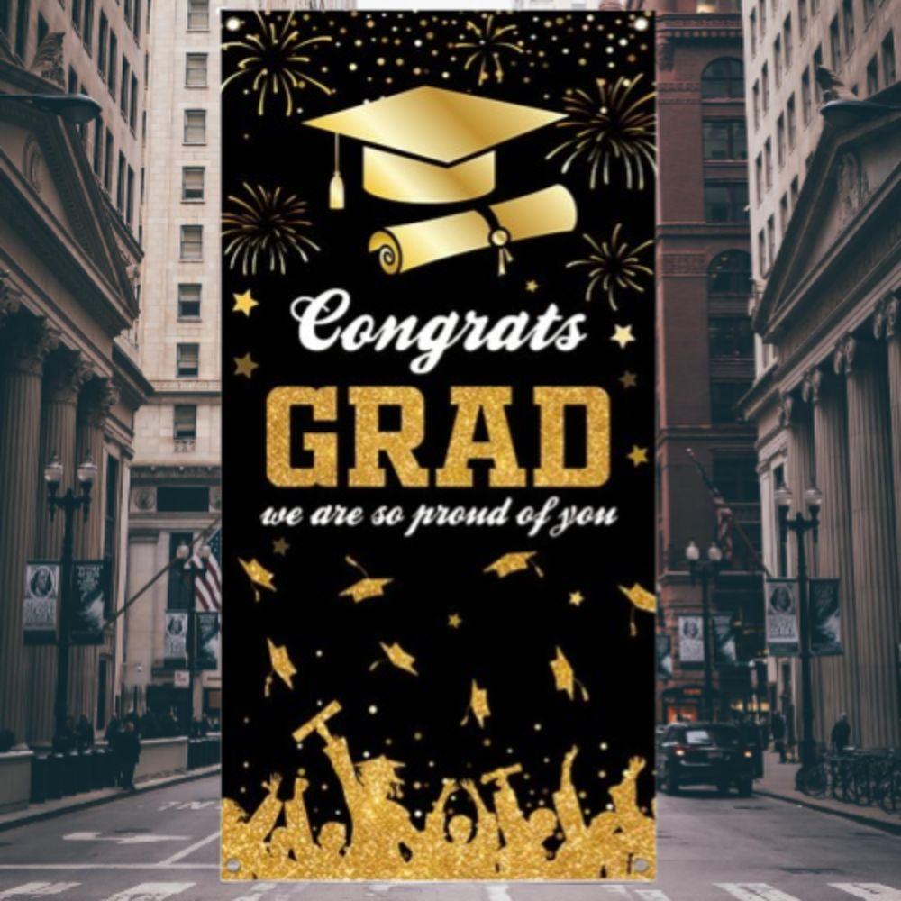 180x90cm Graduates Theme Background Black Gold Happy Graduation Banner  School Party Decor