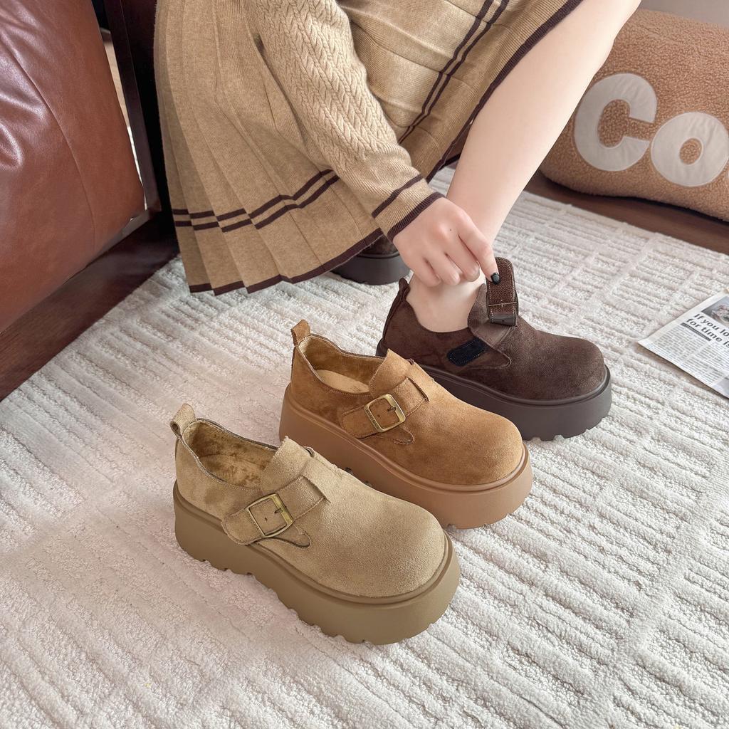 Boken Shoes Women's 2026 Spring and Autumn Plush  Big Head Lefu Shoes Plush Women's Shoes