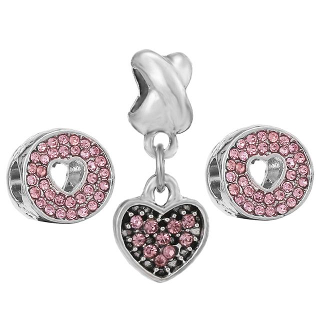 3pcs /Lot Pink Love Heart Beads Enamel Mom Pendant Fit Diy Brand Charm Bracelets Necklaces For Women Mother Jewelry Making