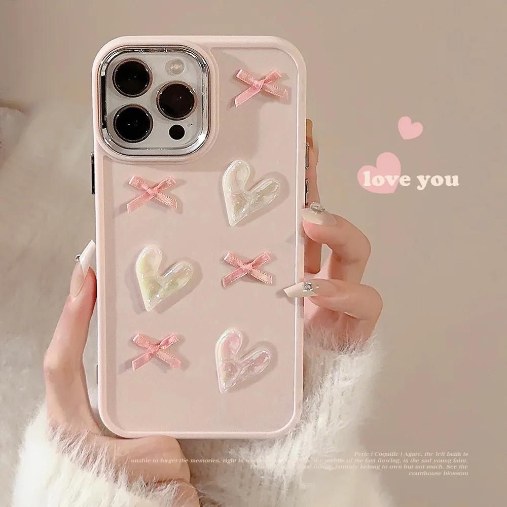 Pouzdro na mobilní telefon Pink Love pro iPhone 15 Pro Max Plus 14 13 12 11 X XS Galvanizované 3D Dívčí pouzdra Nárazuvzdorný zadní kryt