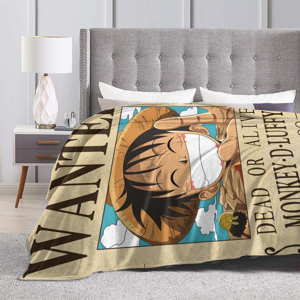 Anime One Piece Wanted Posters Blanket Fleece Decoration  Portable Ultra-Soft Throw Blankets for Bedding Office Bedding Throws