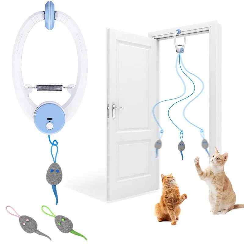 Electric Hanging Door Mouse Teasing Cat Stick Elastic Clip Door Swing Hanging Jumping Cat Interactive Toy Relief Pet Supplies