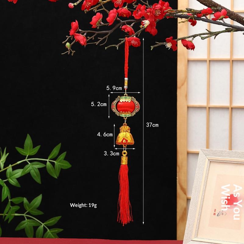 Lunar New Year Lucky Hanging Ornament with Red Tassel Golden Charm Festive Portable Decor for Travel Hotel Room Spring Festival