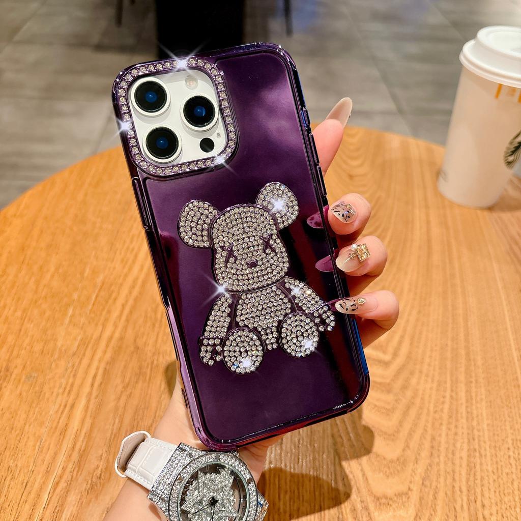 Electroplated Flash Diamond Lens Mobile Phone Case Is Suitable for Apple 16PROMA Diamond Bear Protective Case 14/13 Protective Case
