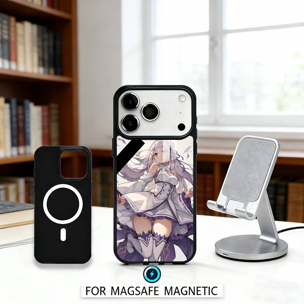 Re Zero Rem Emilia Handyhülle Für iPhone17,16,15,14,13,12,Pro,Max,Magnetisch Für Magsafe Kabelloses Laden