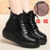 6cm Comfortable Thick Bottom Platform Shoes Soft Leather Boots Winter 2025 Med Heels Wedges Short Fur Snow Ankle Boots for Mom