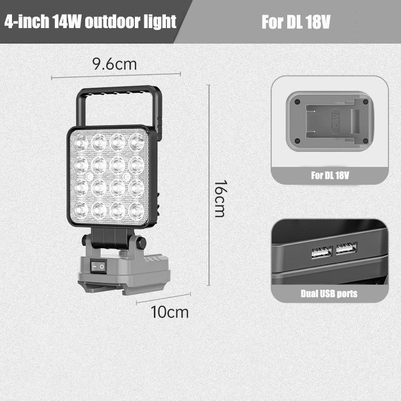Portable LED Work Light Construction Site Floodlight for Makita/Milwaukee 18V Batteries with Dual USB Ports for Outdoor Camping