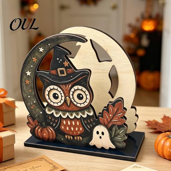 Cute Owl Table Decor Halloween Wood Napkin Holder, Rustic Ghost Skeleton Pumpkin Dispenser, Vertical Holder Vintage Tabletop Standing Tissue