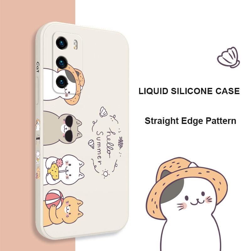 Vacation Cats Phone Case For Huawei P40 P50 P30 P20 Pro Lite Nova 5t Y7A Mate 20 Pro Lite Liquid Silicone Cover