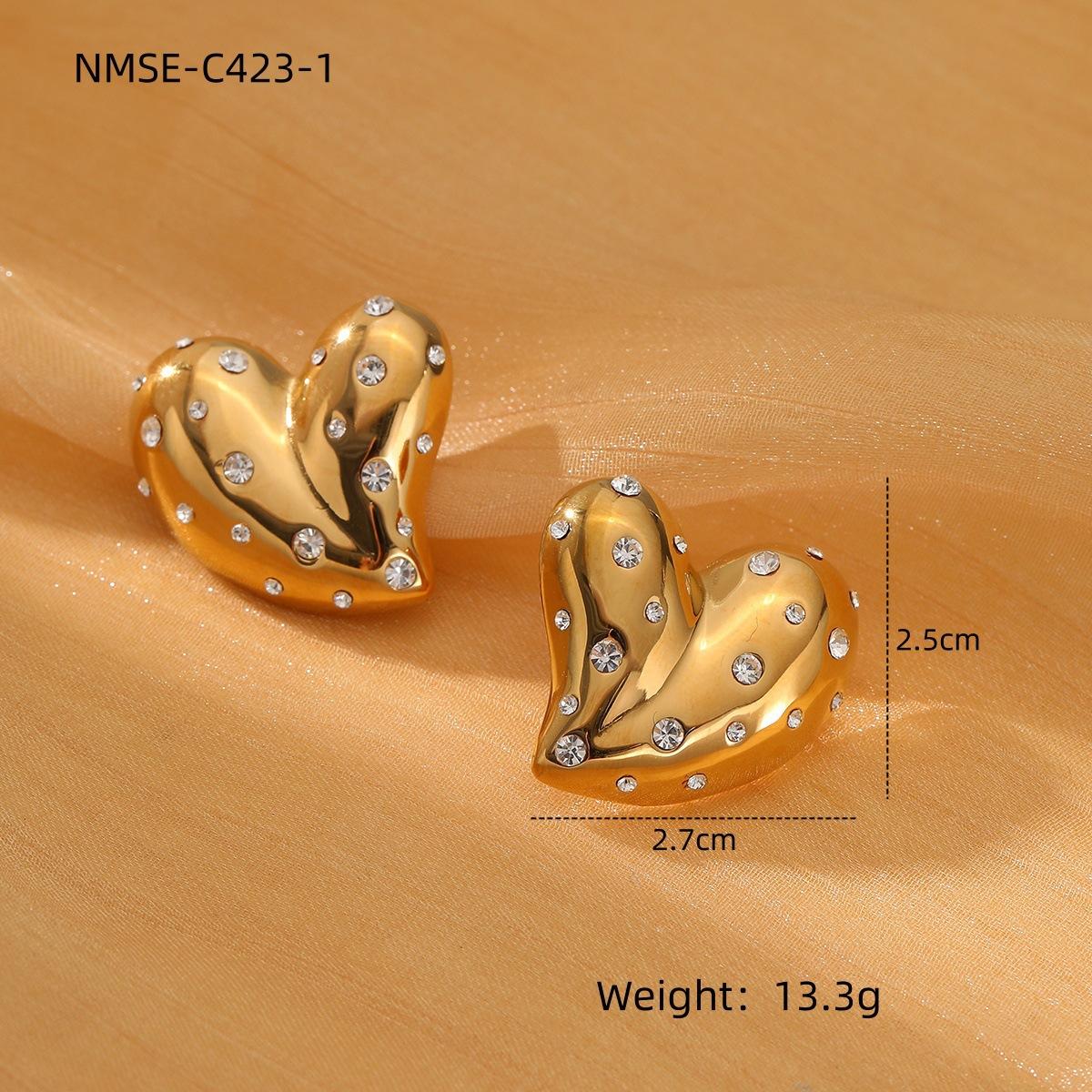 GEMCHIC Women s Heart Shape Rhinestone Stainless Steel Earrings Retro Gold Silver Color Statement Jewelry