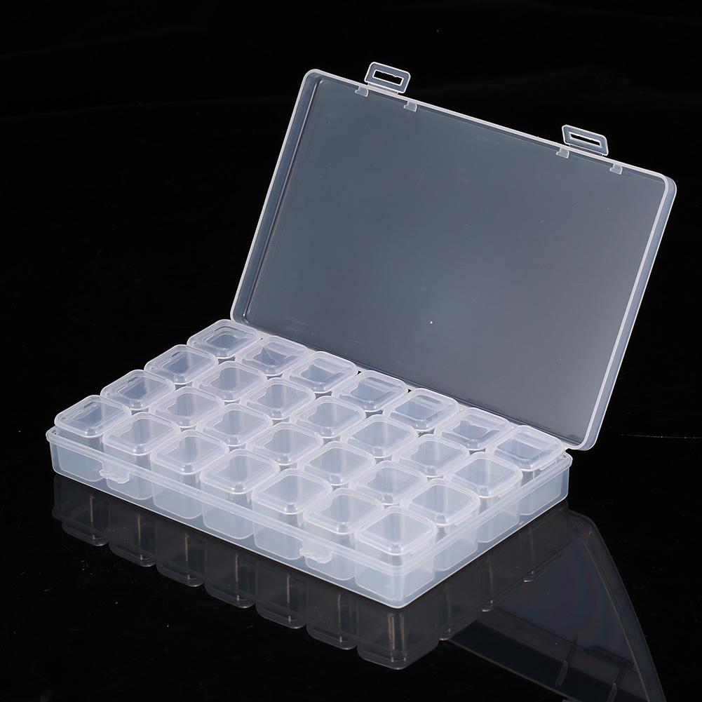 

28 Slots Empty Clear Nail Art Decoration Rhinestone Gem Bead Container Storage Box