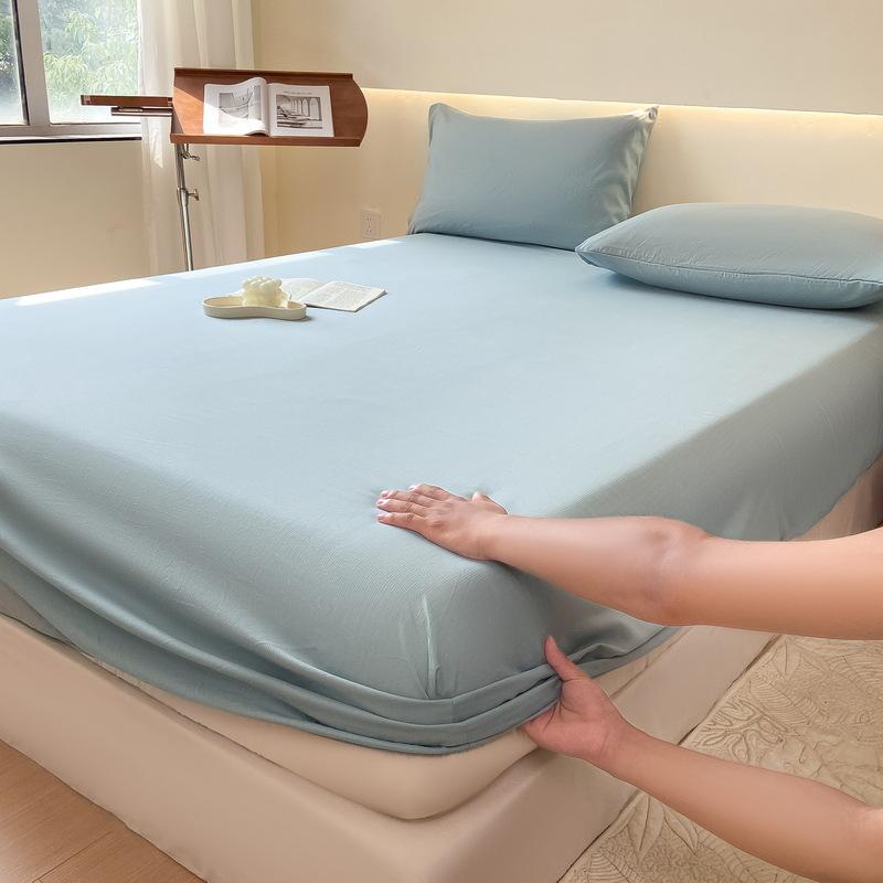 Простыня с эластичным мытым хлопковым голубым цветочным принтом — фото 9