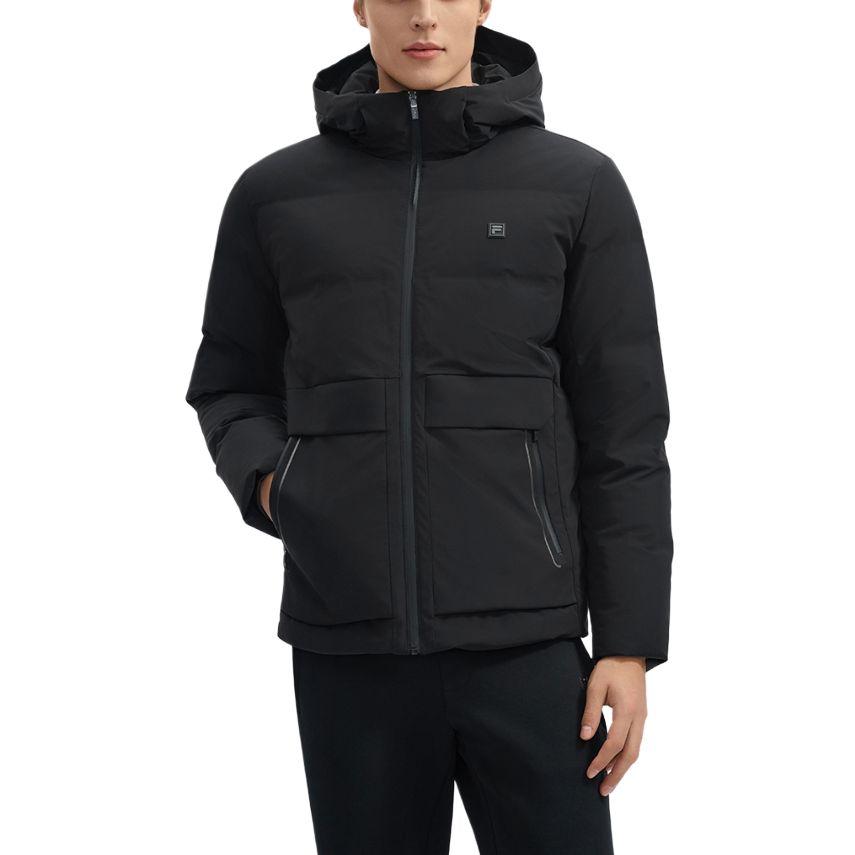FILA White Versatile Solid Color Warm Hooded Long Sleeve Down Jacket Men Outerwear Black F11M443902FBK