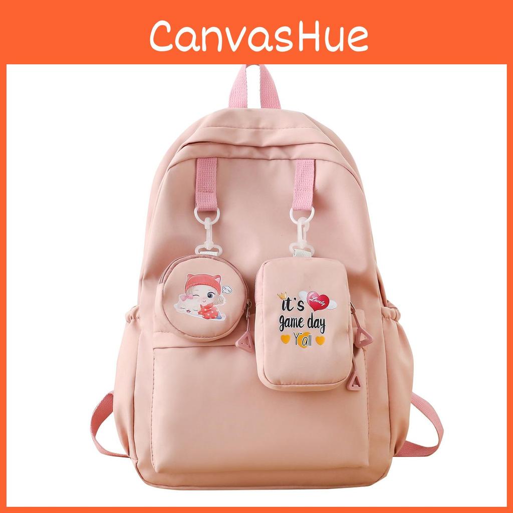 Girl Oxford Print Backpack Breathable Laptop Compartment School Students Use