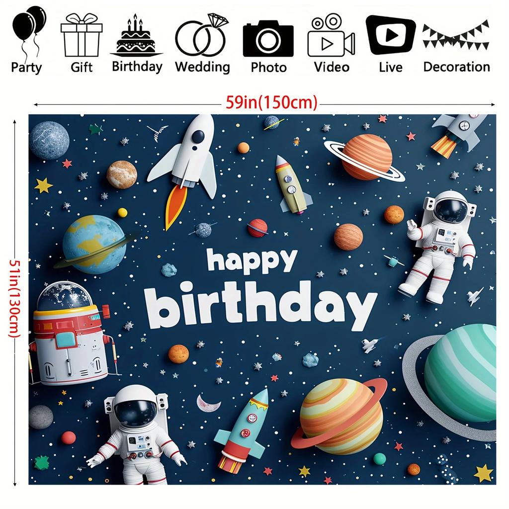 Cartoon Space Astronaut Birthday Background Cloth Birthday Party Photo Decoration Background Cloth