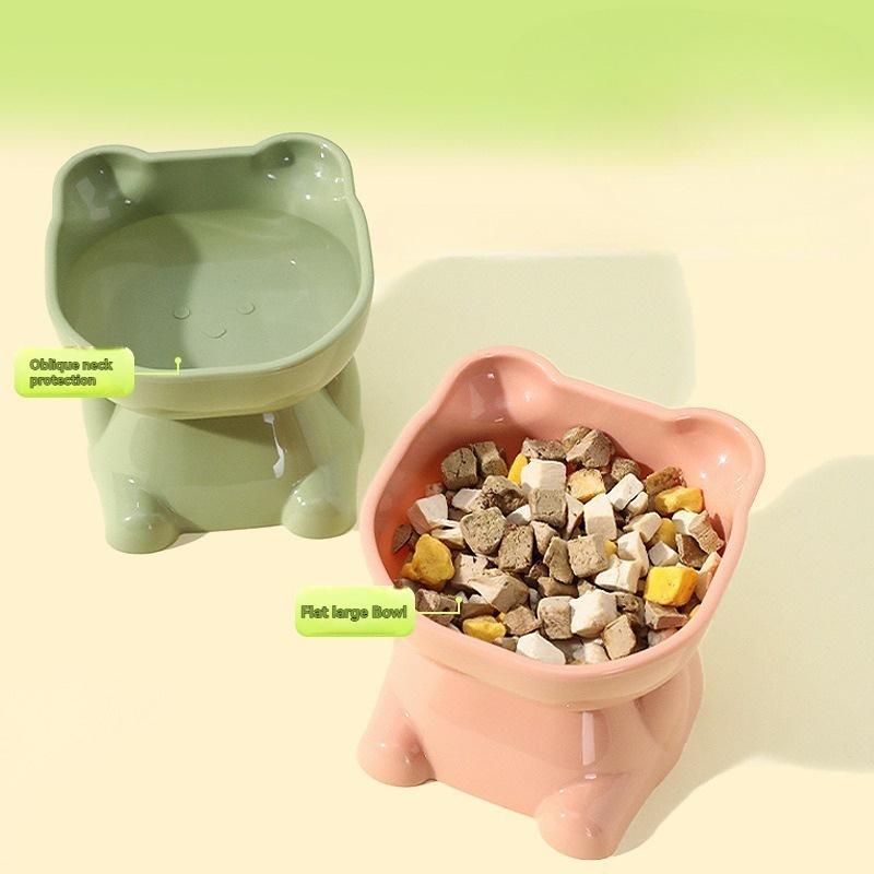 Elevated Cat Bowl, Neck Protection Bowl for Pets, Tilting Design, Cat High Foot Bowl, Cute Cat Bowl for Food and Water