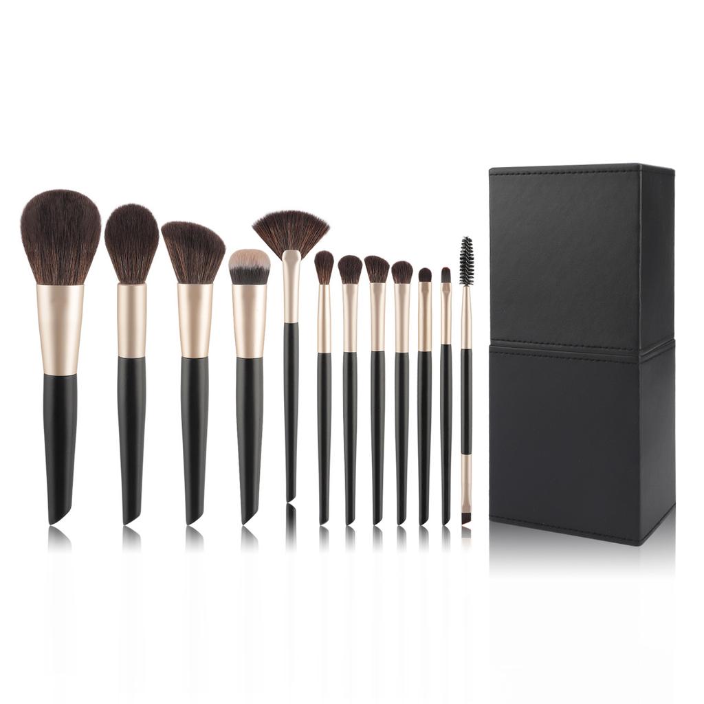 12 Black PU Zipper Bag Makeup Brush Set Soft Loose Powder Foundation Brush Eyeshadow Brush Beauty Tools