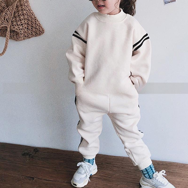 Kinder Sweatshirt Set Herbst/Winter Fleecefutter Set Jungen Mädchen Locker sitzendes Langarm Sweatshirt + Hose 2-teilig