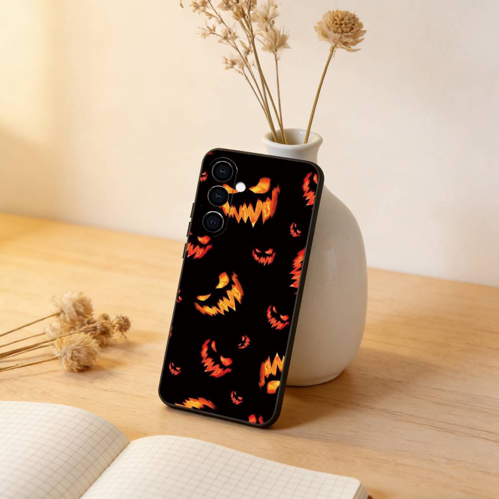 Halloween Pumpkin Head Phone Case Black Silicone Soft For Samsung Galaxy A73,A72,A71,A70,A53,A52,A51