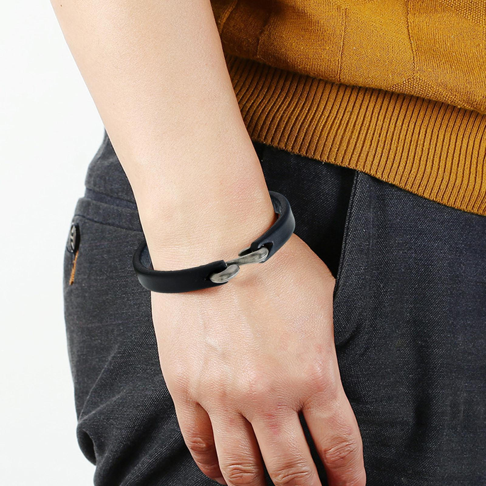 

Браслет-манжета для мужчин, модный браслет 7,87 дюйма, стимпанк, ретро-дизайн, браслет из искусственной кожи чёрный