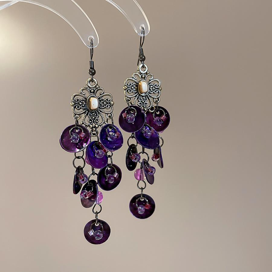 European and American round shell bow fringed earrings light luxury high-end studs fashion versatile earrings