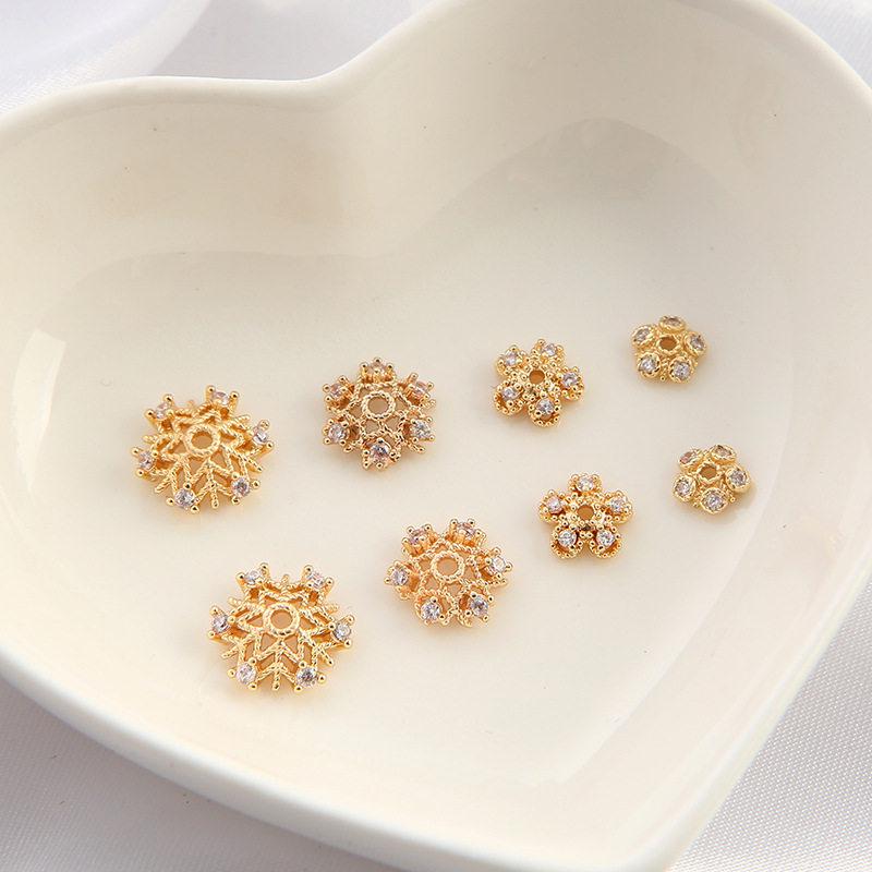 14K Gold-Plated Zirconia Flower Spacer Bead Cap for DIY Jewelry Accessory.