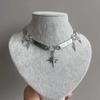 Punk Rock Silver Color Cross Star Pendent Metal Chain Choker Necklaces Accessories For Women Man Y2K Personalized Grunge Jewelry
