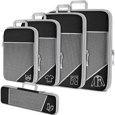 5PCS Travel Compressed Packing Cubes Storage Organizer Set With Shoe Bag Mesh Visual Luggage Portable Lightweight Suitcase Bag