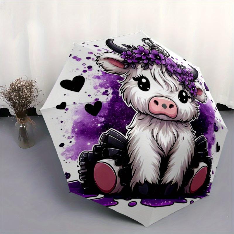1pc Purple Crown Cow Automatic Open/CloseFashion Umbrella-CuteUmbrella with Cute Design, Portable 3-Fold Compact Umbrella for Men & Women, Valentine's
