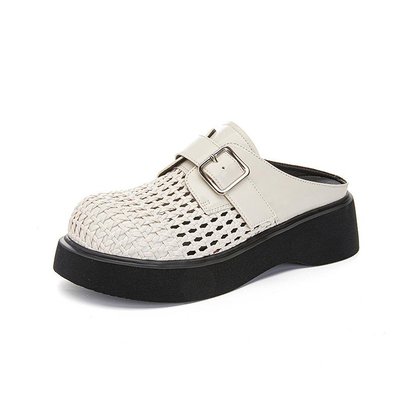 Sheepskin woven bag head slippers women's 2025 summer new high-end temperament sandals women's casual versatile half-drag women