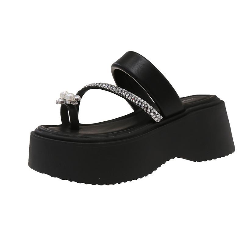 Rhinestone Set Toe Cool Slippers Women Wear Summer New Heightened Platform Beach Shoes