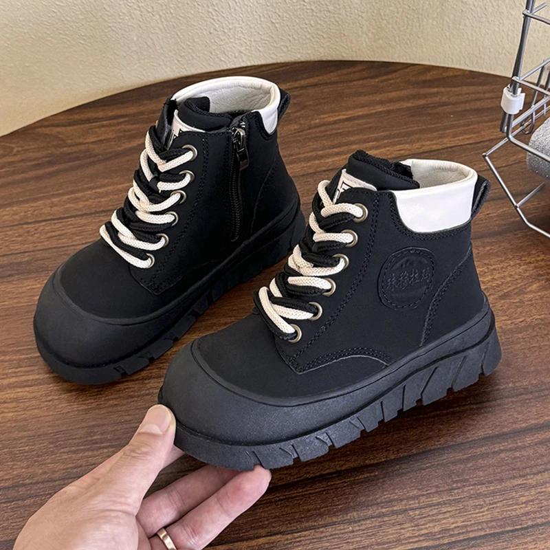 2024 Children Fashion Short Boots for Girls Boys Autumn New Korean Style Soft Thick Bottom Anti-slippery Versatile Leather Shoes