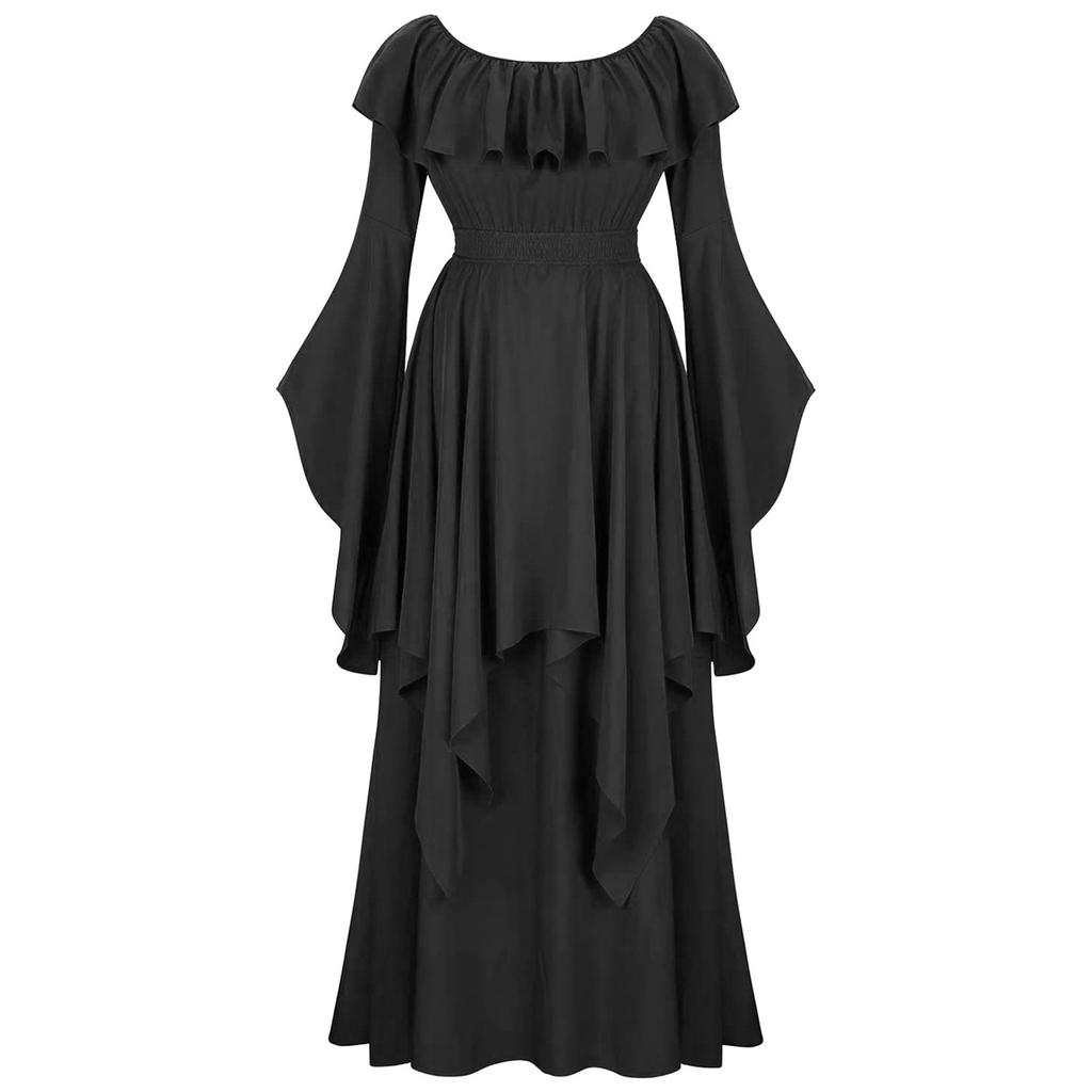 Women's Sexy Retro Halloween Gothic Suspender Hip-wrapped Gothic Trumpet Sleeve Sexy Dress