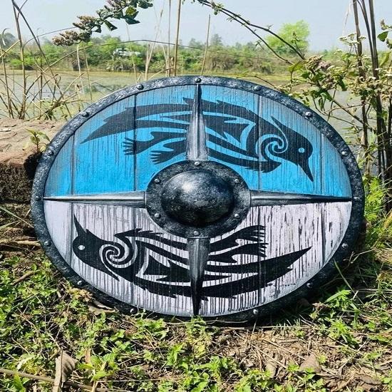 Medieval Viking Shield Raven Ragnar Battle Ready Wooden Viking Round Lagertha Shield Cosplay Costume Prop