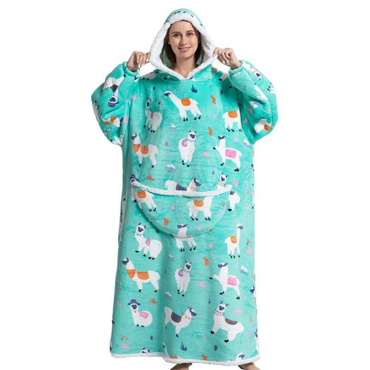 Kadın Kış Polar Kapüşonlu Bornoz Oversize Kollu Battaniye 140cm Dev TV Kapüşonlu Sweatshirtler Rahat Konforlu Sıcak