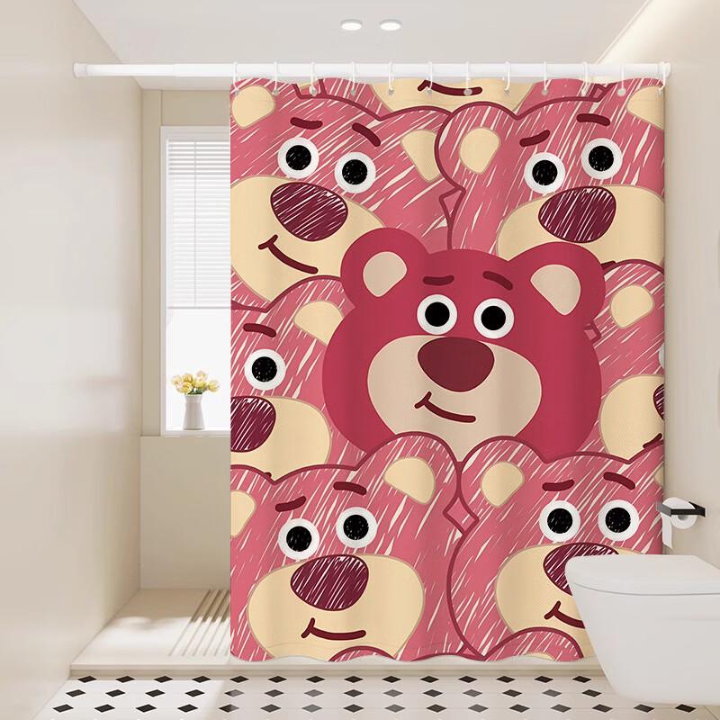Yicang Cartoon Shower Curtain with Strawberry Bear Design