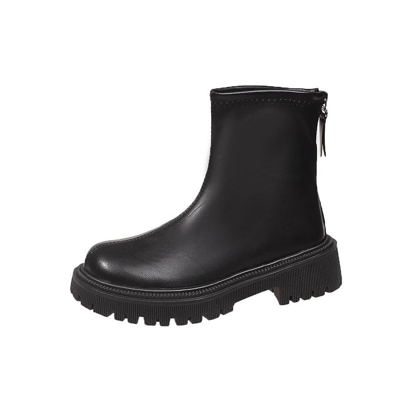 

Зимние ботинки на толстой подошве с круглым квадратным каблуком 2025 года, модная женская обувь с противоскользящей подошвой средней высоты для отдыха, модная женская обувь 39 чёрный