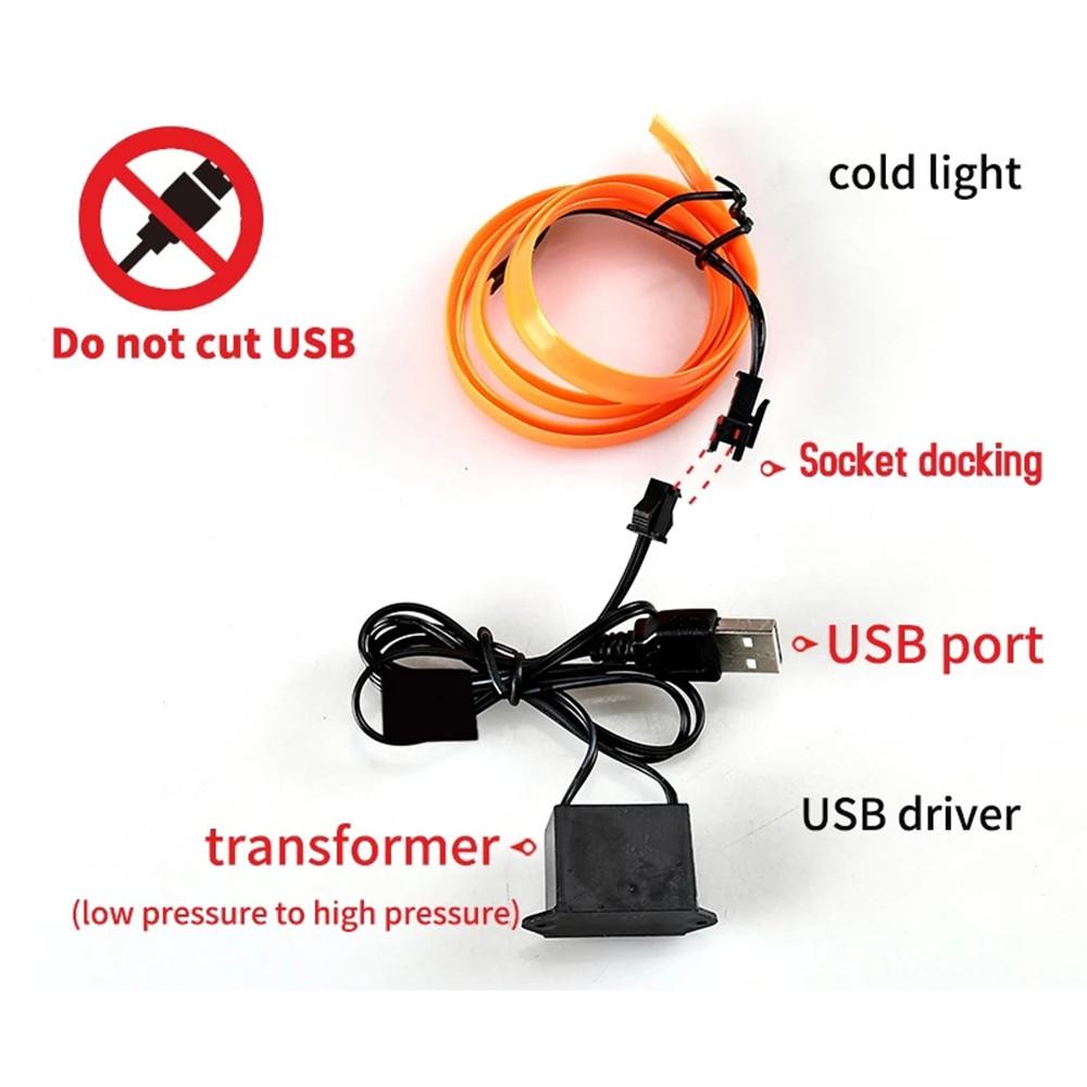 1/3/5m Car Interior Accessories Ambient Light Cord with USB DIY Decorative Dashboard Console Car LED Ambient Light