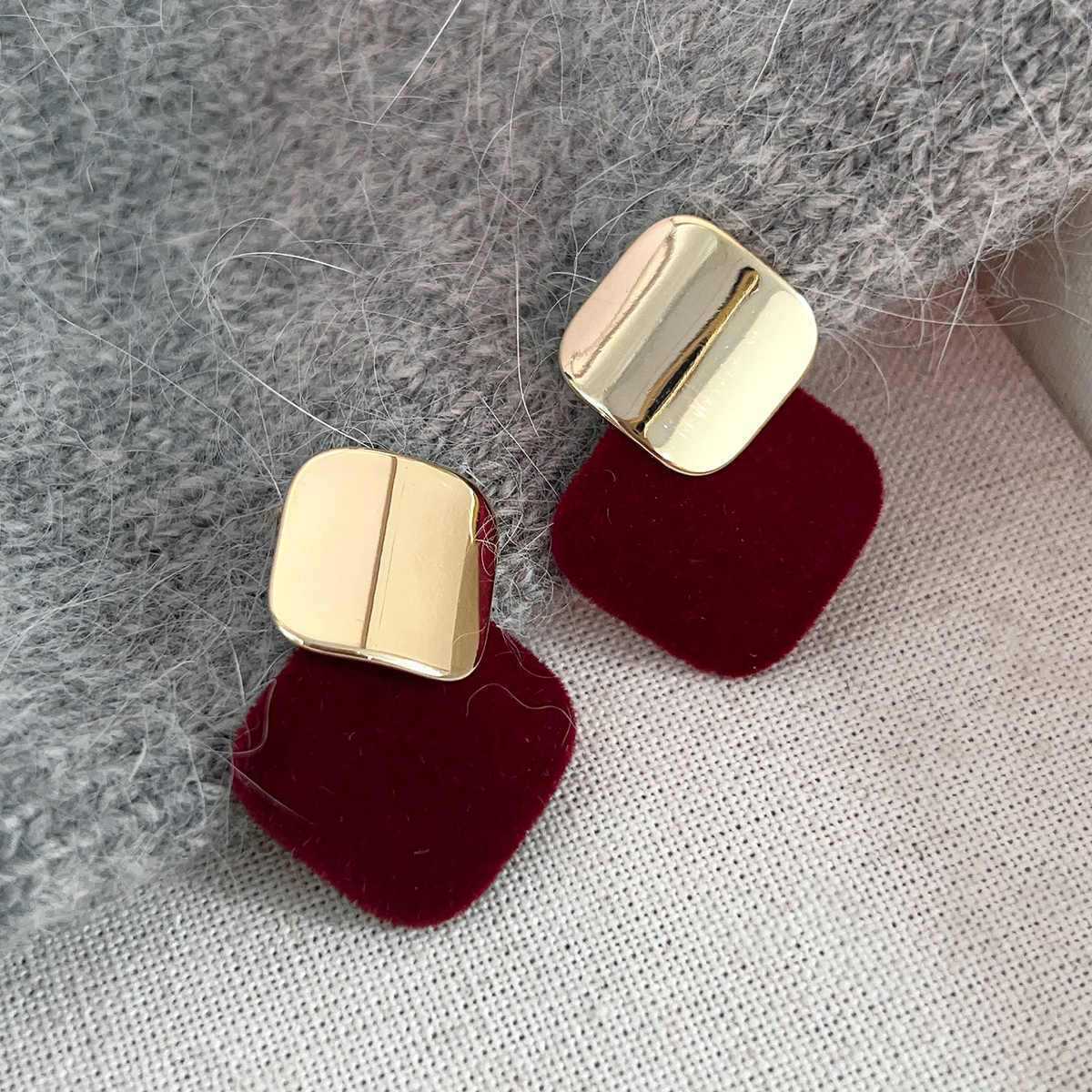 Burgundy Velvet Sequin Earrings Female Elegance Earrings