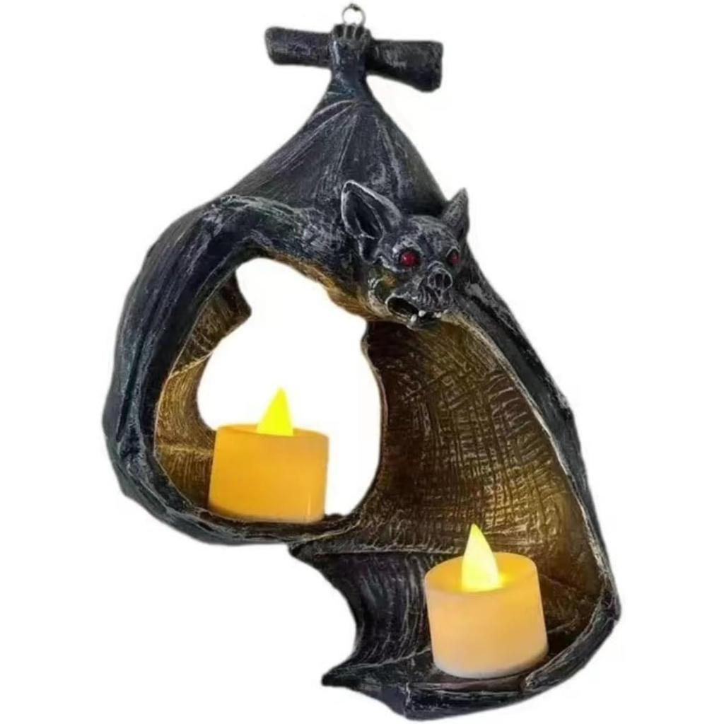 Halloween Bat Candle Decorations, Bats Wall Light Holder, Gothic Hanging Bat Wall Tealight Holder, Gothic Wall Sconce for Home Office Craft Decor