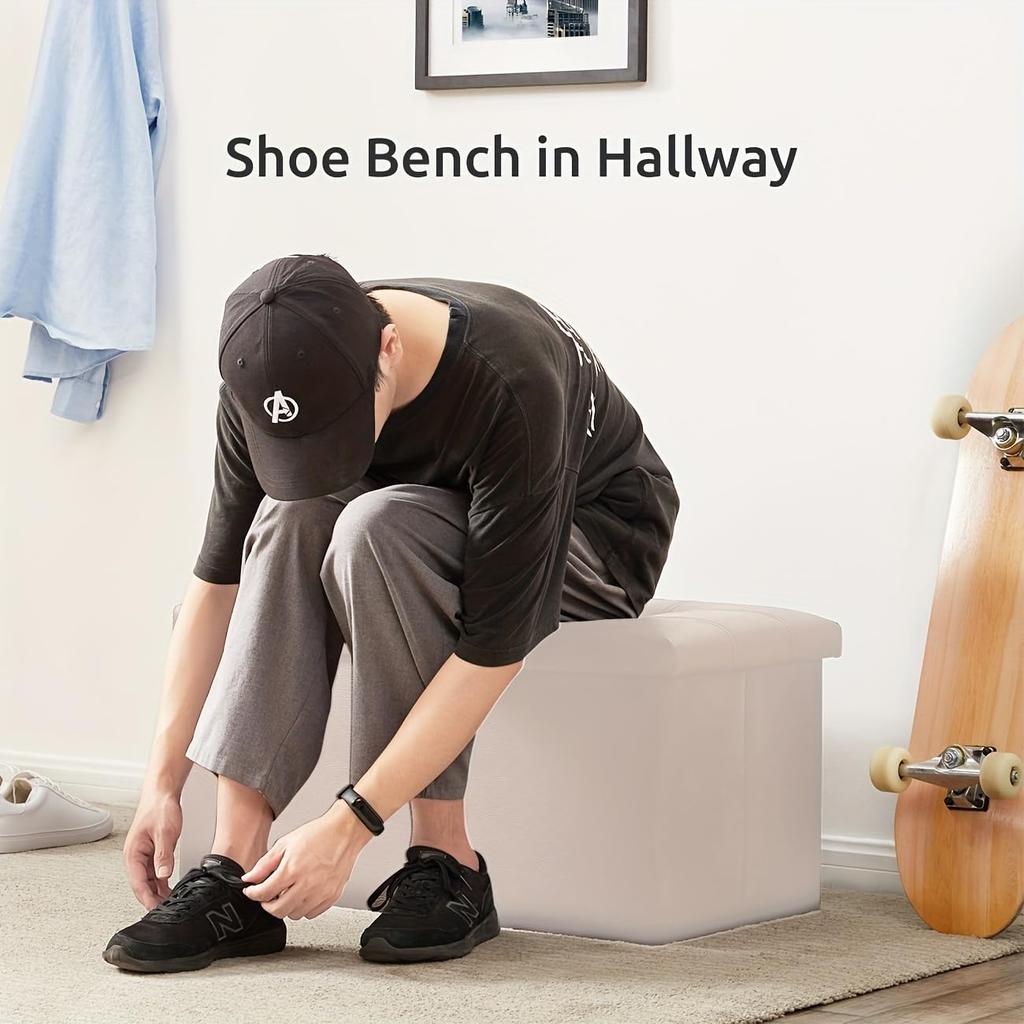 YOUDENOVA Skládací úložný prostor s otomanem a stupínkem Vhodné pro obývací pokoje a PU 160 kg Nosnost Stolička, Dvojsedák, Úložný prostor, Podnožka, Stolička, Pokoje,