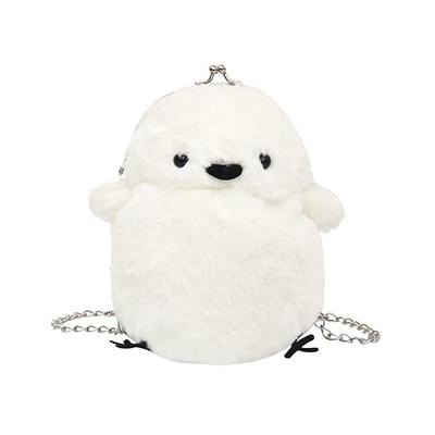 Harujio Shimaenaga Bird Plush Shoulder BagPouchBag for Women, Fluffy and Cute Shimaenaga Bird Plush Bag, White