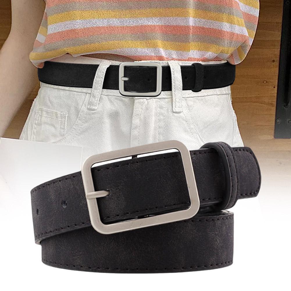 Men Women Belt Fashion Synthetic Leather Vintage Belt Button Versatile Square And Simple Belt P B1X4