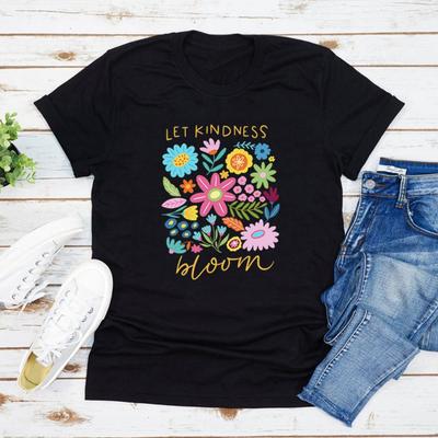 Let Kindness Bloom T-Shirt Be Cool Be Kind Retro Flower Shirt Inspiration Women Graphic T Shirts Short Sleeve Women Clothing