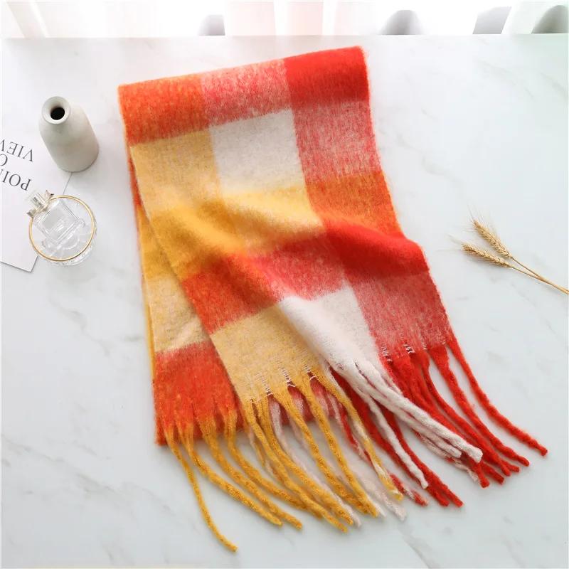 Autumn Winter Luxury Women Scarves 240*38Cm Men Thickening Warm Scarf Rainbow Plaid Tassel Shawl Cashmere Imitation Fashion Wrap